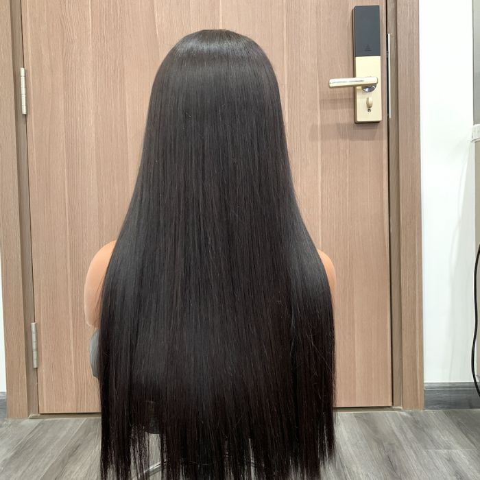 Bong Straight Human Hair Wig Long Black 5