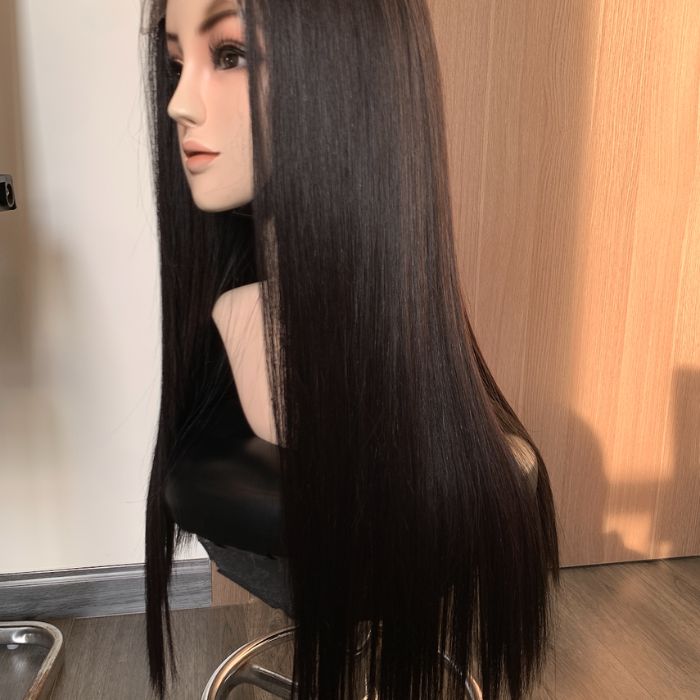 Bong Straight Human Hair Wig Long Black 4