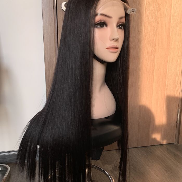 Bong Straight Human Hair Wig Long Black 7