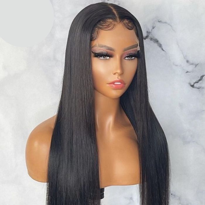 Bong Straight Human Hair Wig Long Black 1