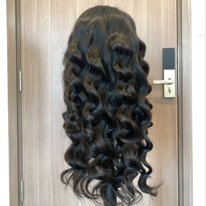 Wavy Human Hair Wig Black 2