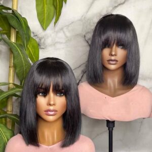 Human Hair Wig Bob With Bangs 2