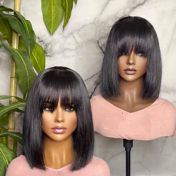 Human Hair Wig Bob With Bangs 2