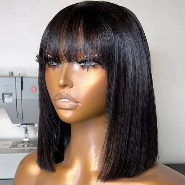 Human Hair Wig Bob With Bangs 1
